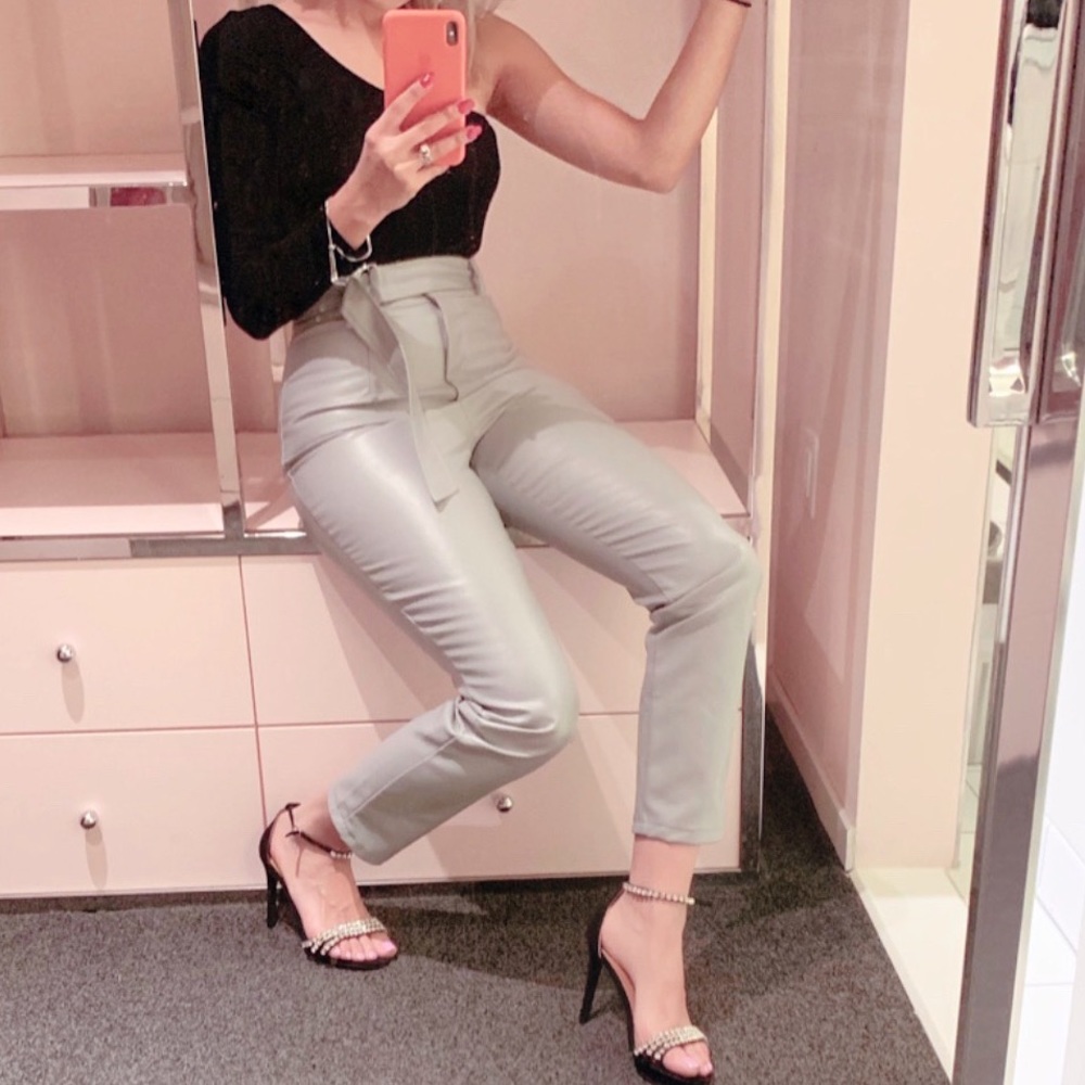 Grey leather pants from missguided